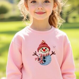 Christmas Faux Yarn Snowman T-shirt Long sleeve Girls  2T - XL Custom made Pink